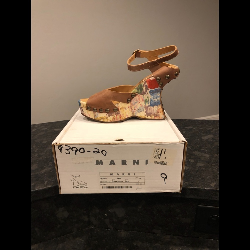 Marni Taupe Printed Fabric Wedge *BRAND NEW*